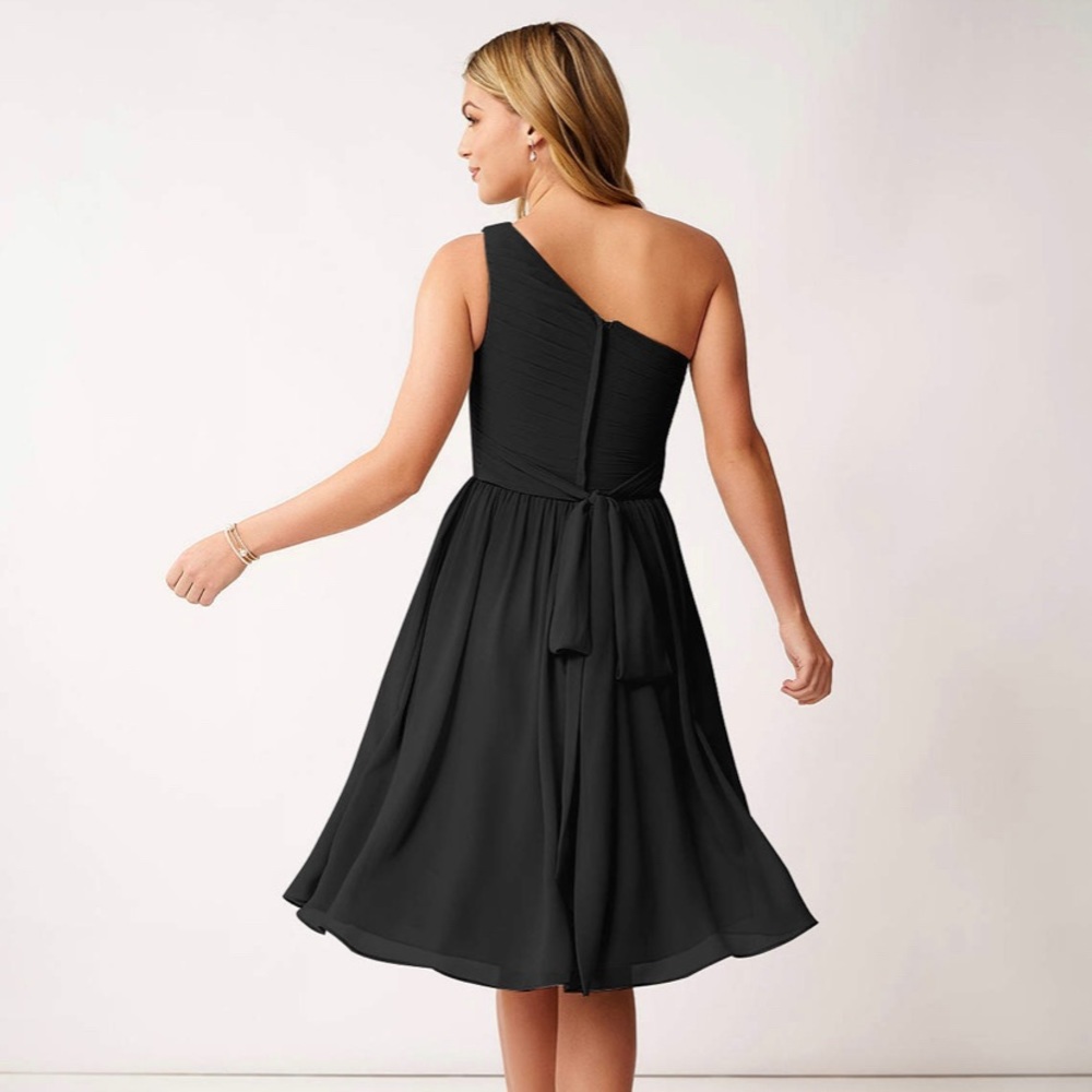JJs House Short Black Bridesmaid Party Holiday One Shoulder Midi Dress
